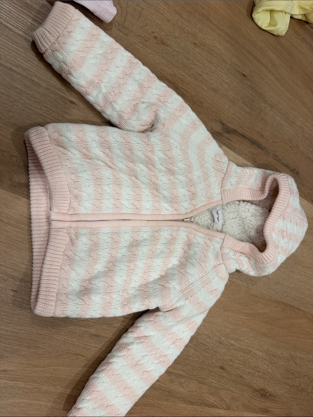 Angel Dear Hooded Zip Sweater - Pink & White Stripes